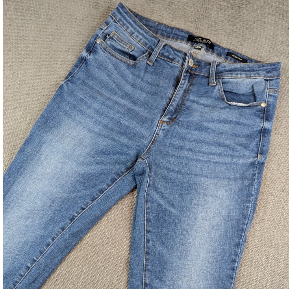 Judy Blue Skinny Jeans Womens 13/31 Blue Distressed Medium Wash High Rise Denim